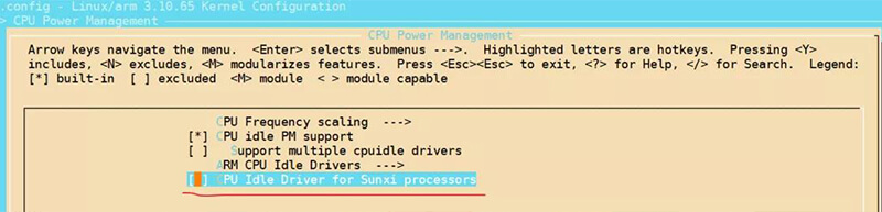 取消CPUIdle Driver for Sunxiprocessors選項(xiàng)